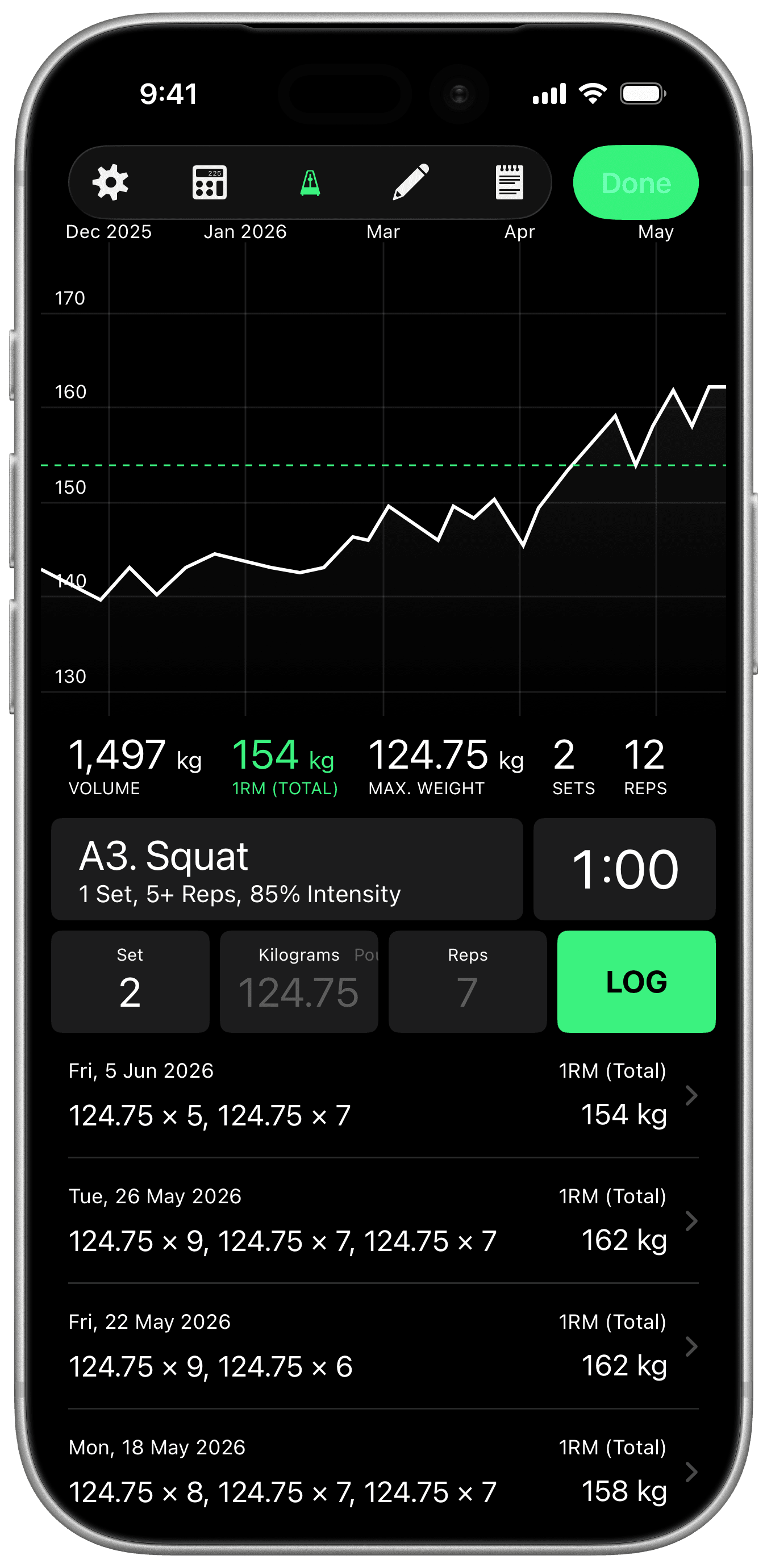 The HeavySet workout log showing Smart Values for a set